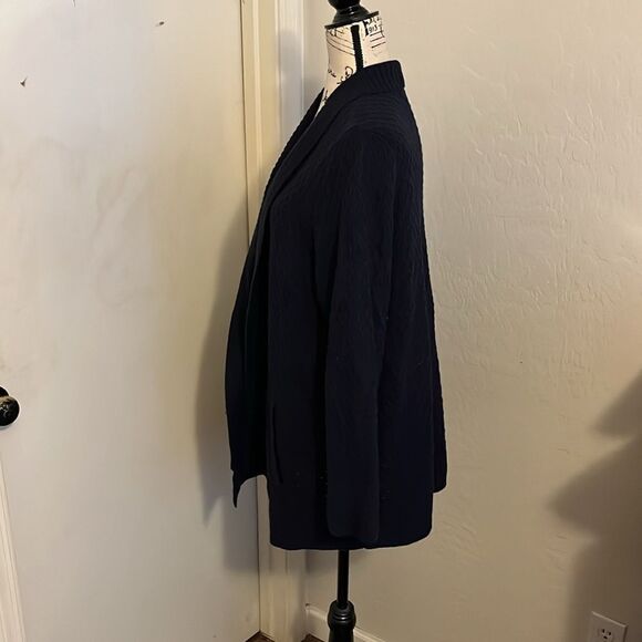 Talbots Blue Knit Open Style Pockets Cardigan Sweater Business Casual Office - Picture 2 of 10